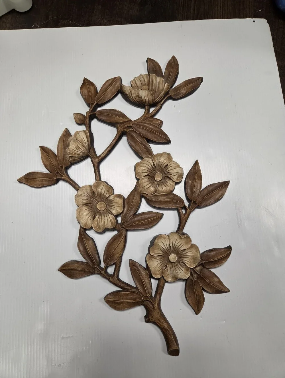 Vintage Syroco Dogwood Floral Wall Plaque 4565 Mid Century Modern Faux Wood - Picture 2 of 8